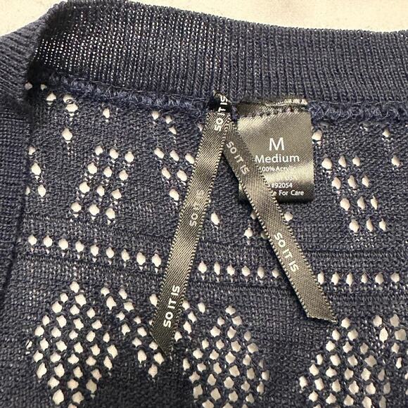So It Is Size Medium Knitted Crotchet Bolero Shrug  Short Sleeve (Navy Blue) - Picture 4 of 4